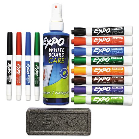 Expo Dry Erase Marker/Eraser/Cleaner Kit, Medium Assorted Tips/Colors, PK12 80054